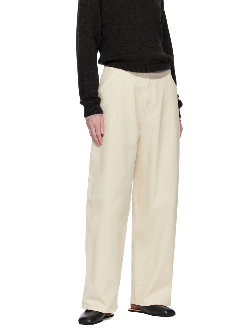 NWT Lemaire High-Rise Wide-Leg Jeans in Cream, Size 36/ US4